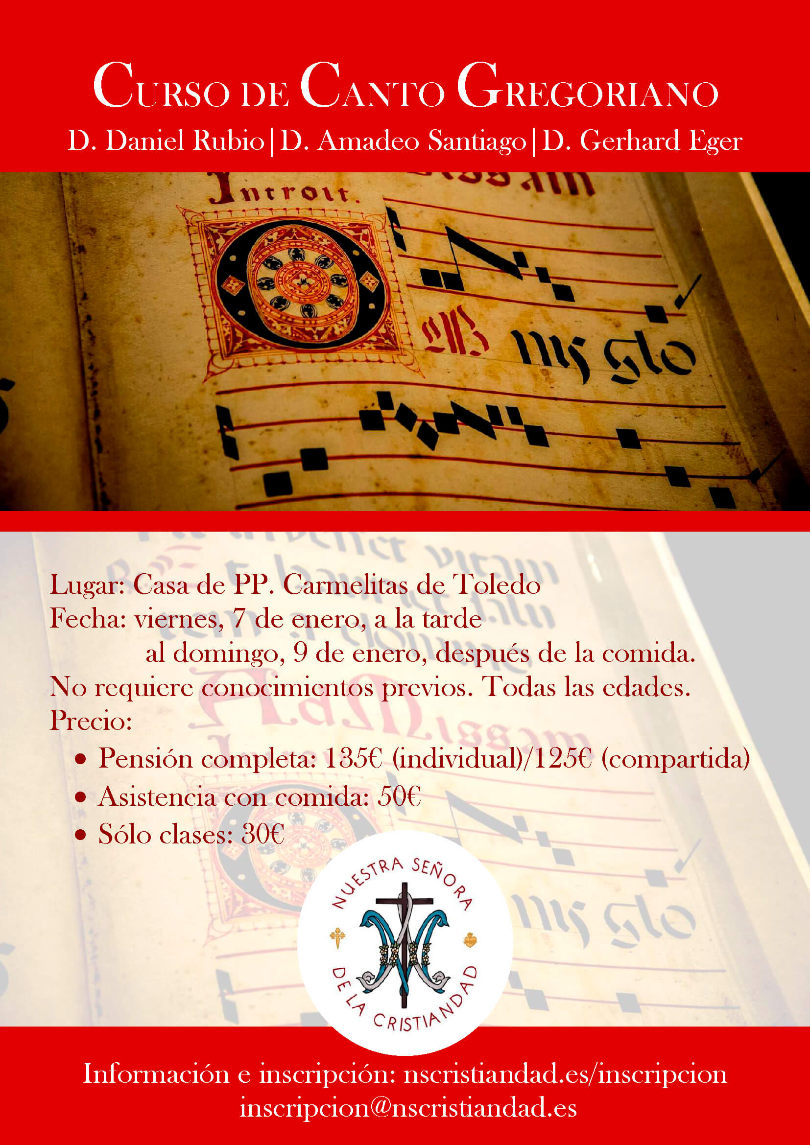 Cartel del curso de canto gregoriano organizado por N. S. de la Cristiandad – España de enero del 2022