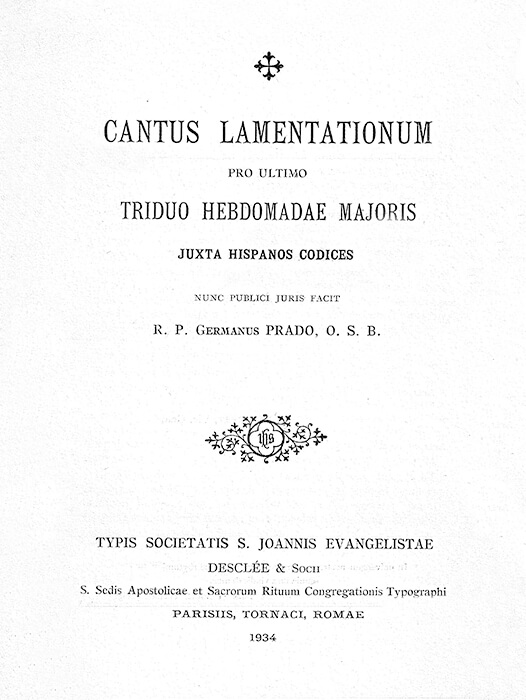 Portada del libro «Cantus Lamentationum Juxta Hispanos Codices, 1934»