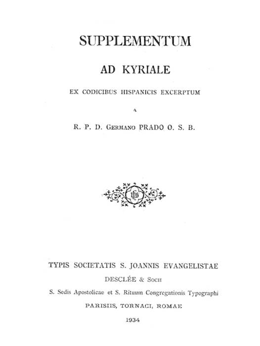 Portada del libro «Supplementum ad Kyriale ex Codicibus Hispanicis Excerptum, 1934»
