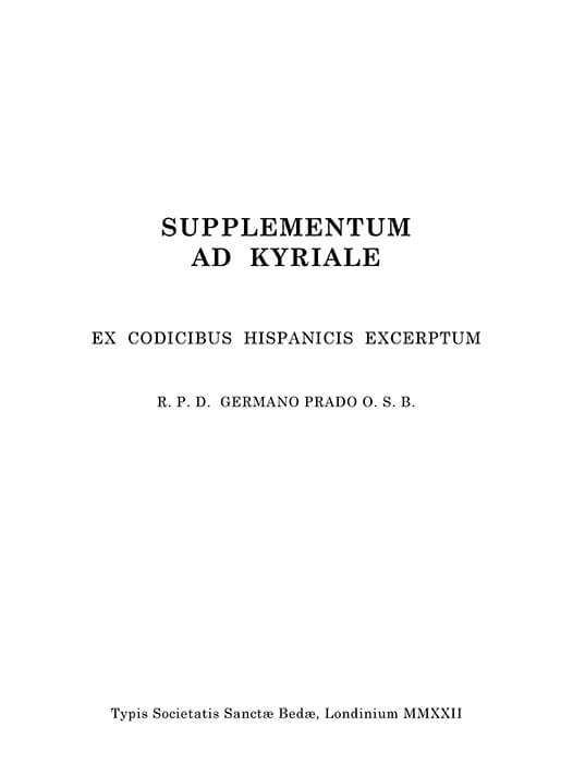 Portada del Libro Supplementum ad Kyriale ex Codibus Hispanicis Excerptum, Reescrito por Tom Windsor de la Sociedad de San Beda en el 2022