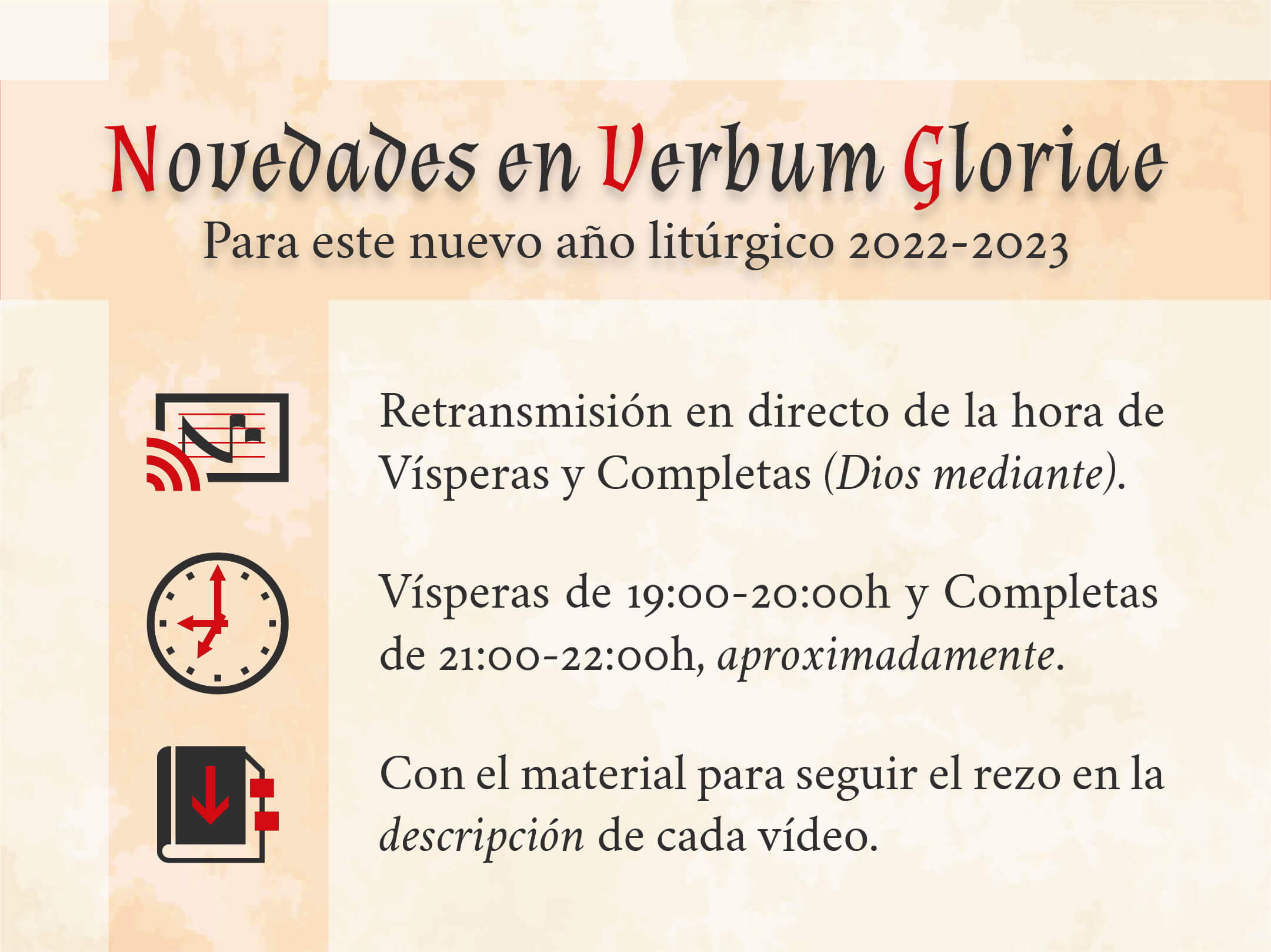 Novedades de Verbum Gloriae para el año litúrgico 2022-2023.