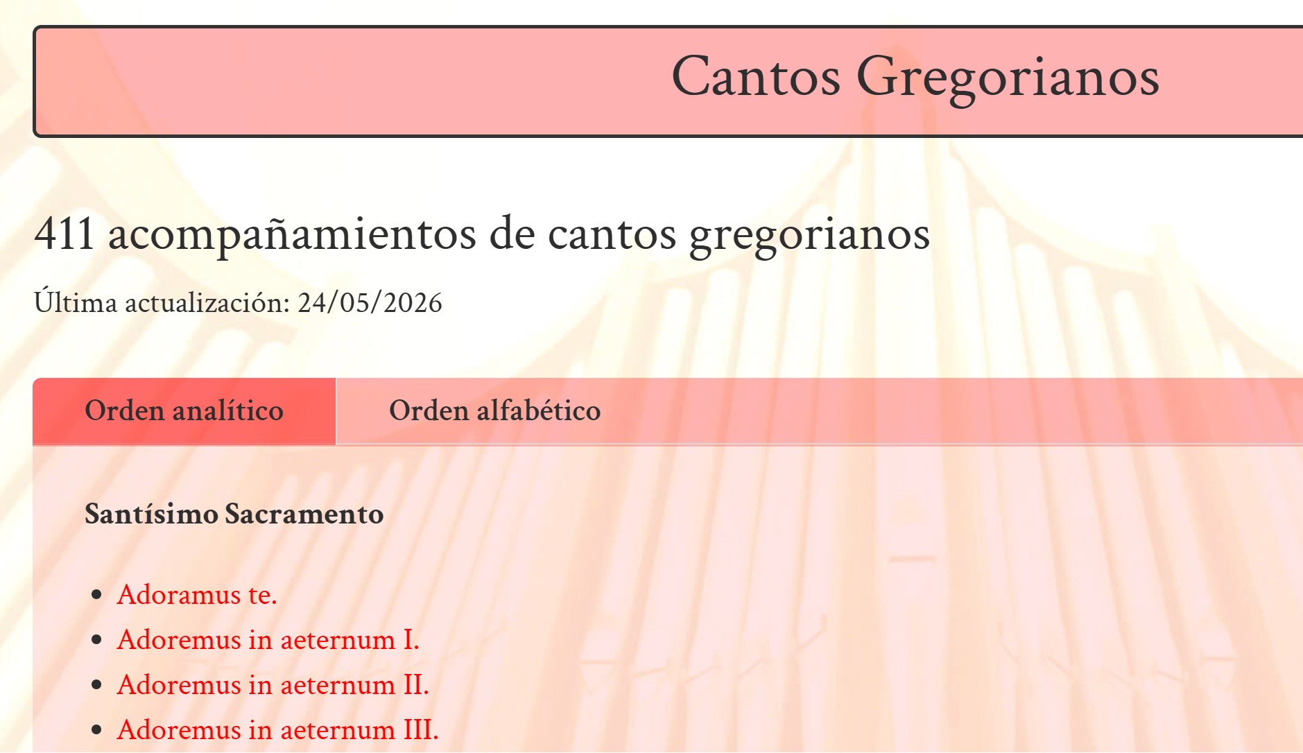 Recorte del repertorio de acompañamientos de cantos gregorianos para órgano