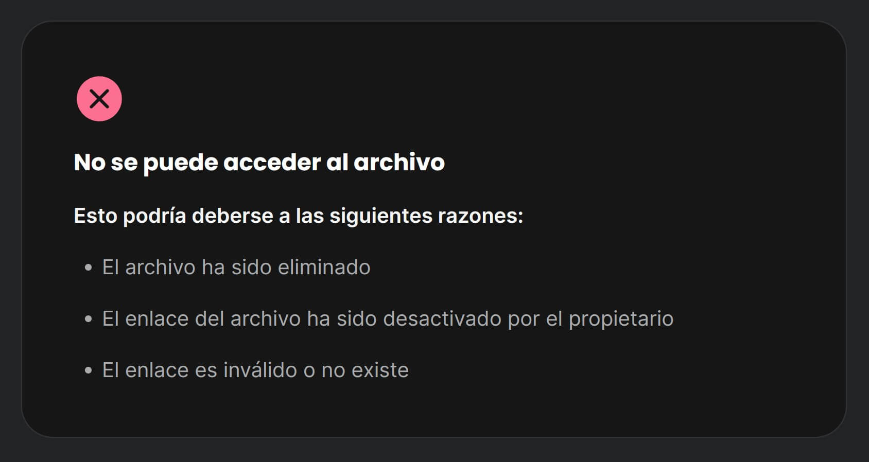 Mensaje de enlace roto o invalido en MEGA