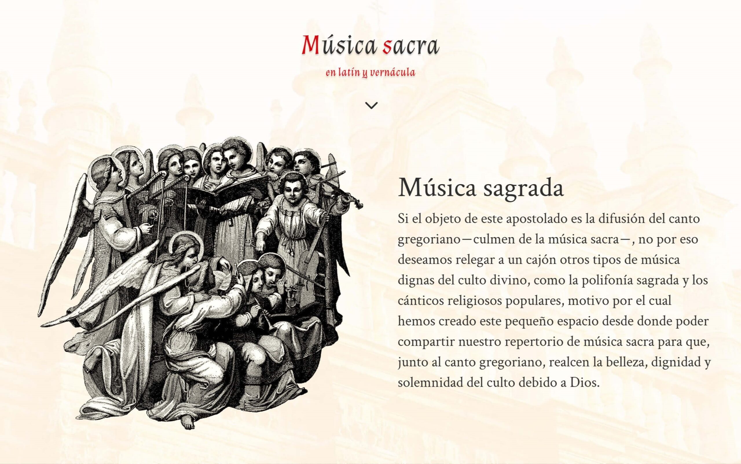 Pantallazo de la página de música sacra