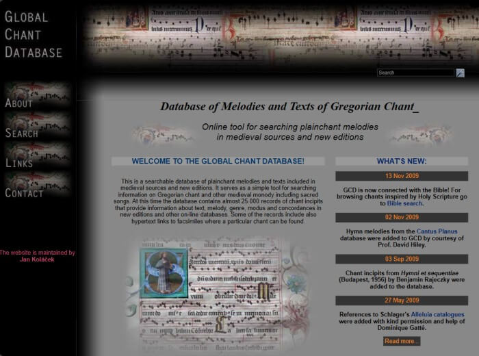 Carátula de la web globalchantdatabase