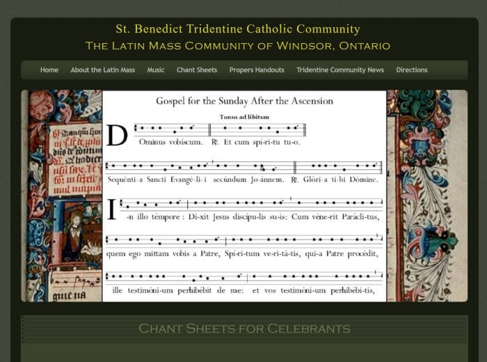 Carátula de la web de los cantos del celebrante de la WindsorLatinMass